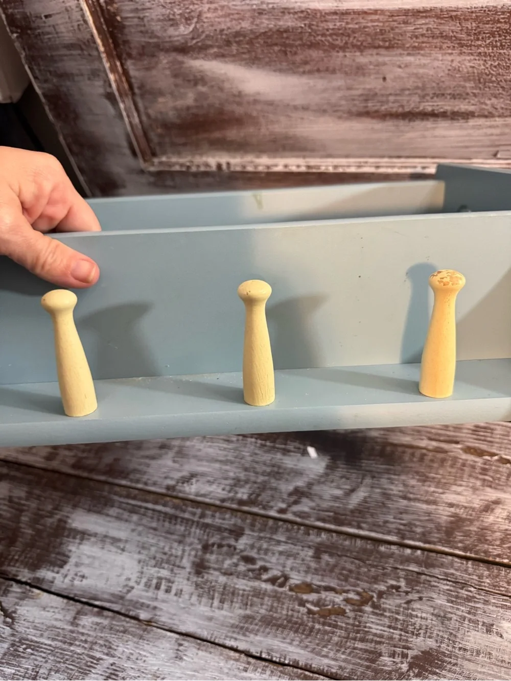 Blue and Cream Heart Wall Shelf with Pegs